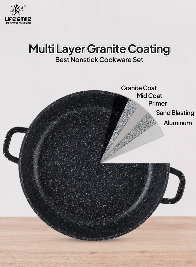 Life Smile Multi Layer Granite Non-Stick Cookware Set with Induction Bottom – 20/24/28/32cm Aluminium Soup Pots with Lid,28cm Shallow Pot with Lid,3pcs Silicone Utensils & 2pcs Silicon Gloves – Oven Safe - Image 4